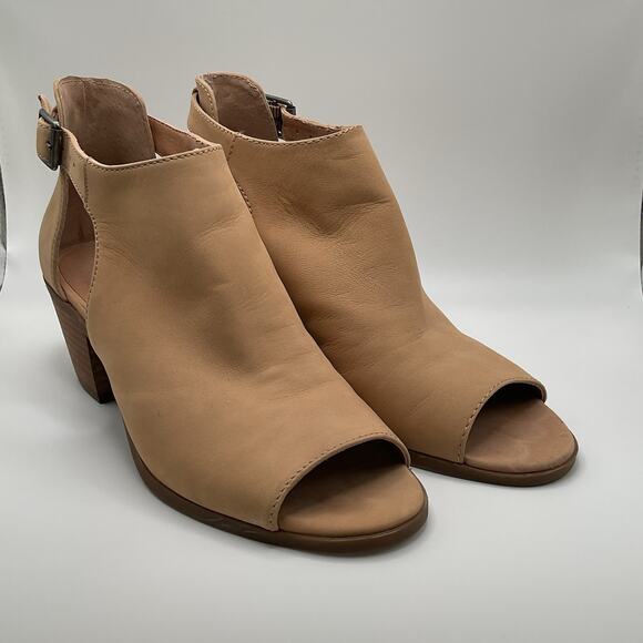 Lucky Brand Sandals Womens 7M Tan Brown Leather Open Toe Slingback Block Heel - Picture 1 of 11